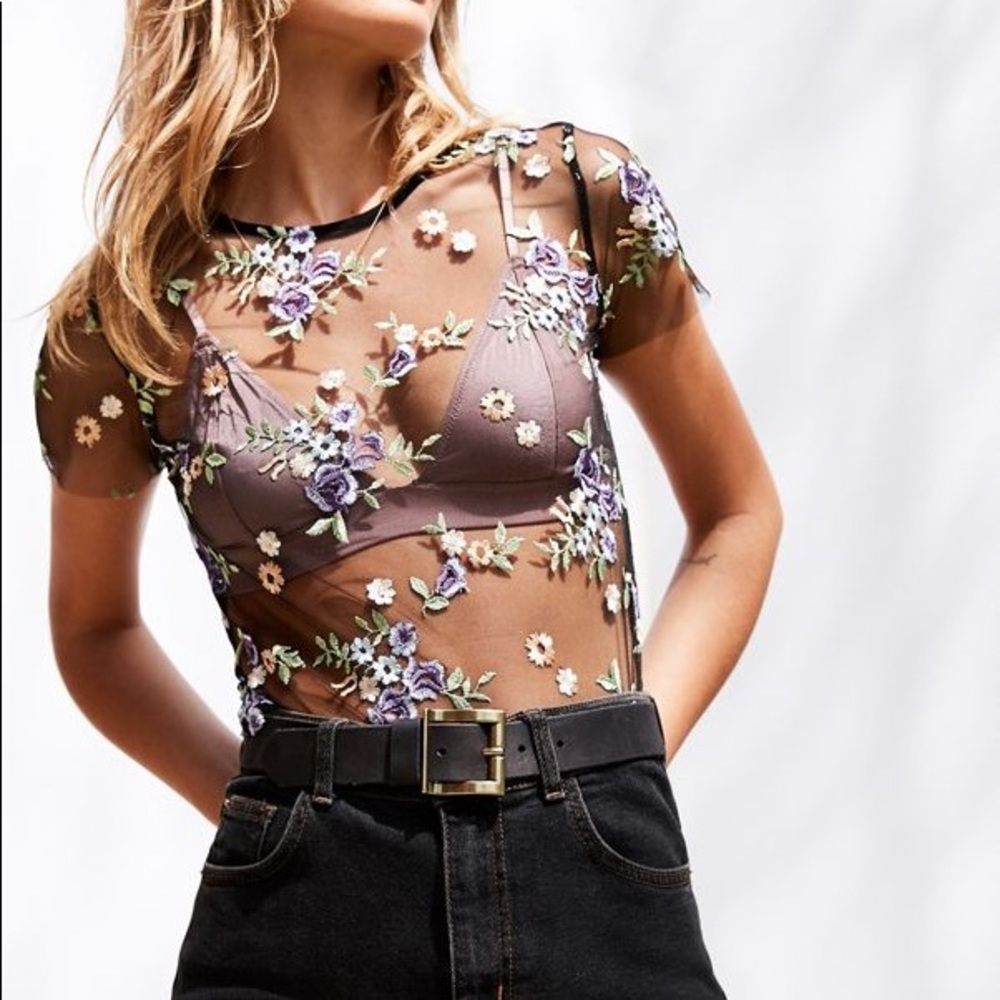 Floral mesh top